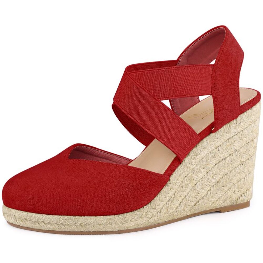 Platform Closed Toe Espadrille Wedge Heel Sandals Red